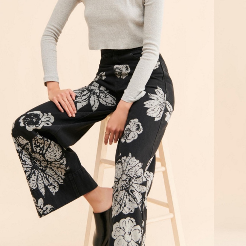 Free People We the Free Talia Floral Wide Leg Jeans - Picture 4 of 10
